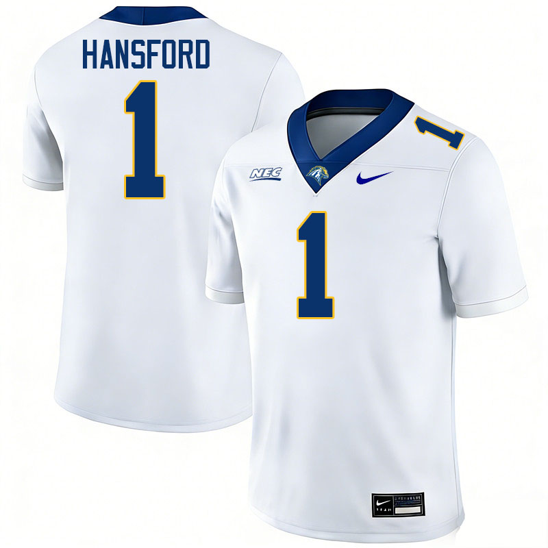 New Haven Chargers #1 Myles Hansford College Football Jerseys,Uniforms Stitched-White